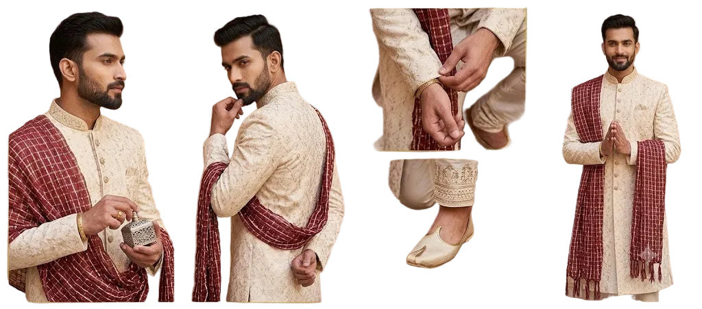 Groom Sherwani Dupatta Maroon Silk Wedding Stole