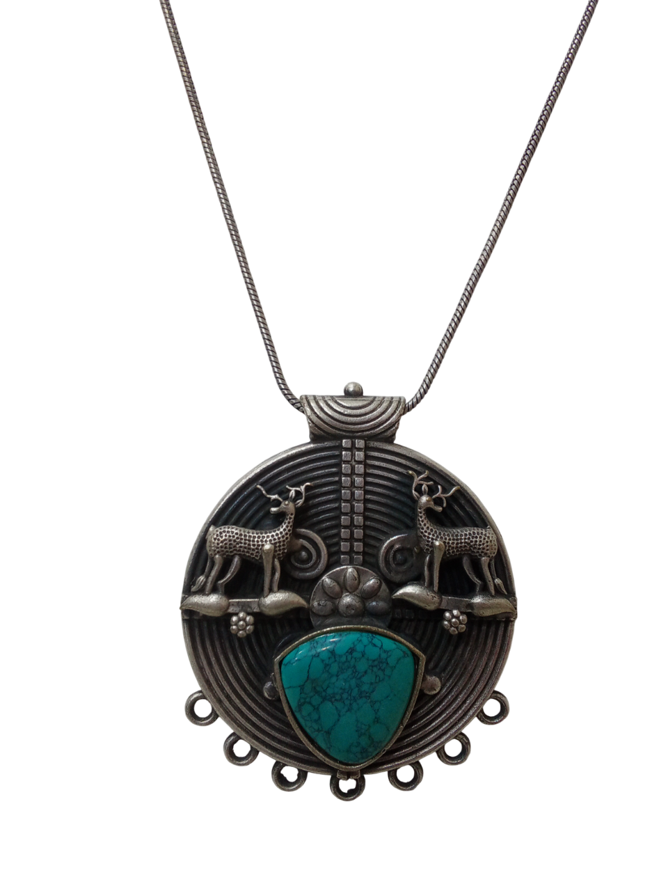 German Silver Tibetan Pendant Necklace for Girls & Women Tribal Tibetan Pendant By Kalra Creations