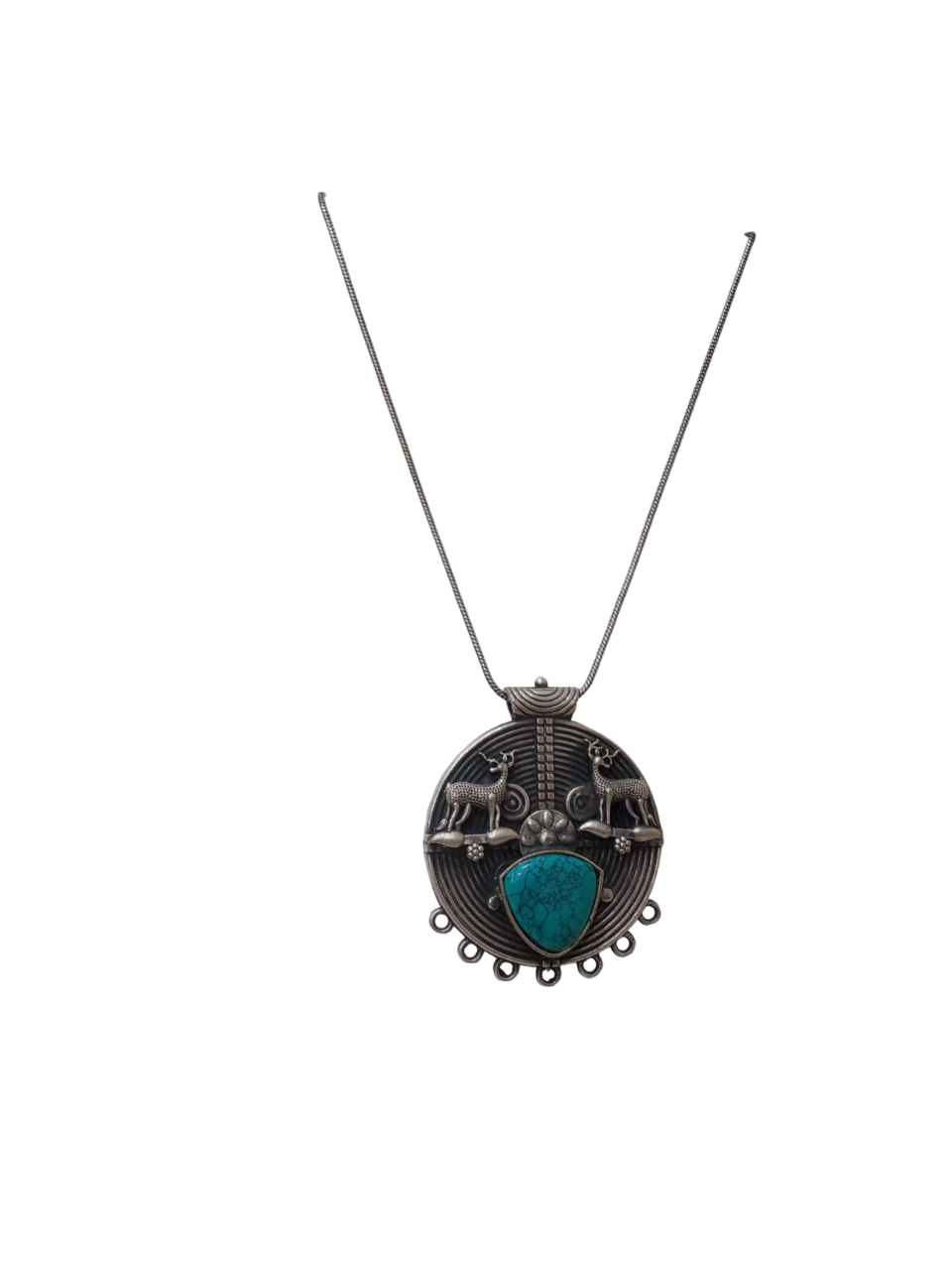 German Silver Tibetan Pendant Necklace for Girls & Women Tribal Tibetan Pendant By Kalra Creations
