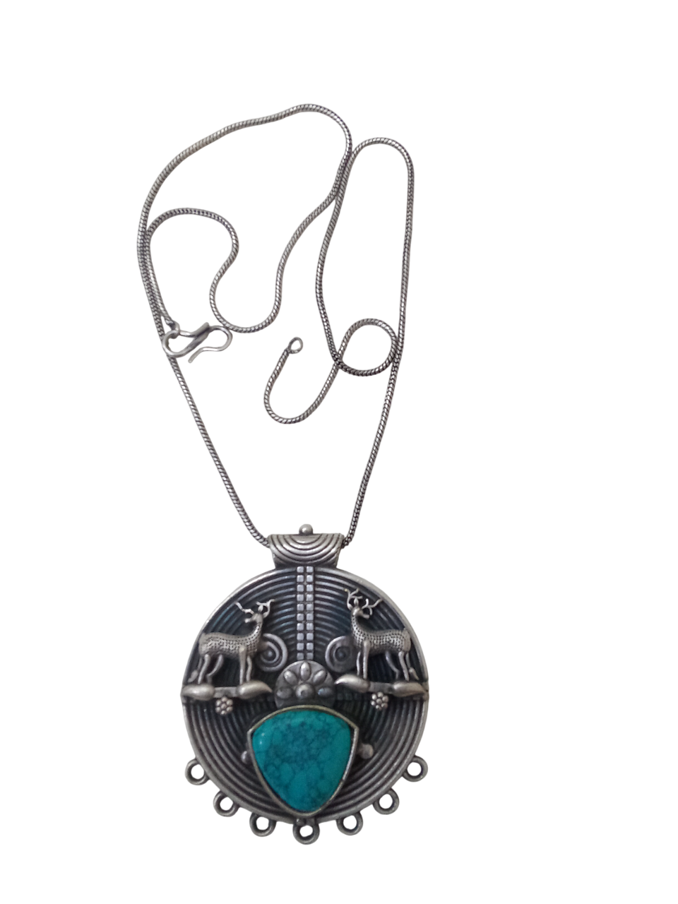 German Silver Tibetan Pendant Necklace for Girls & Women Tribal Tibetan Pendant By Kalra Creations