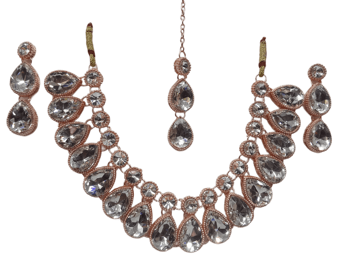 Necklace Set Rose Gold Plated Stones Choker Women Necklace Earring Mang Tika By Kalra Creations