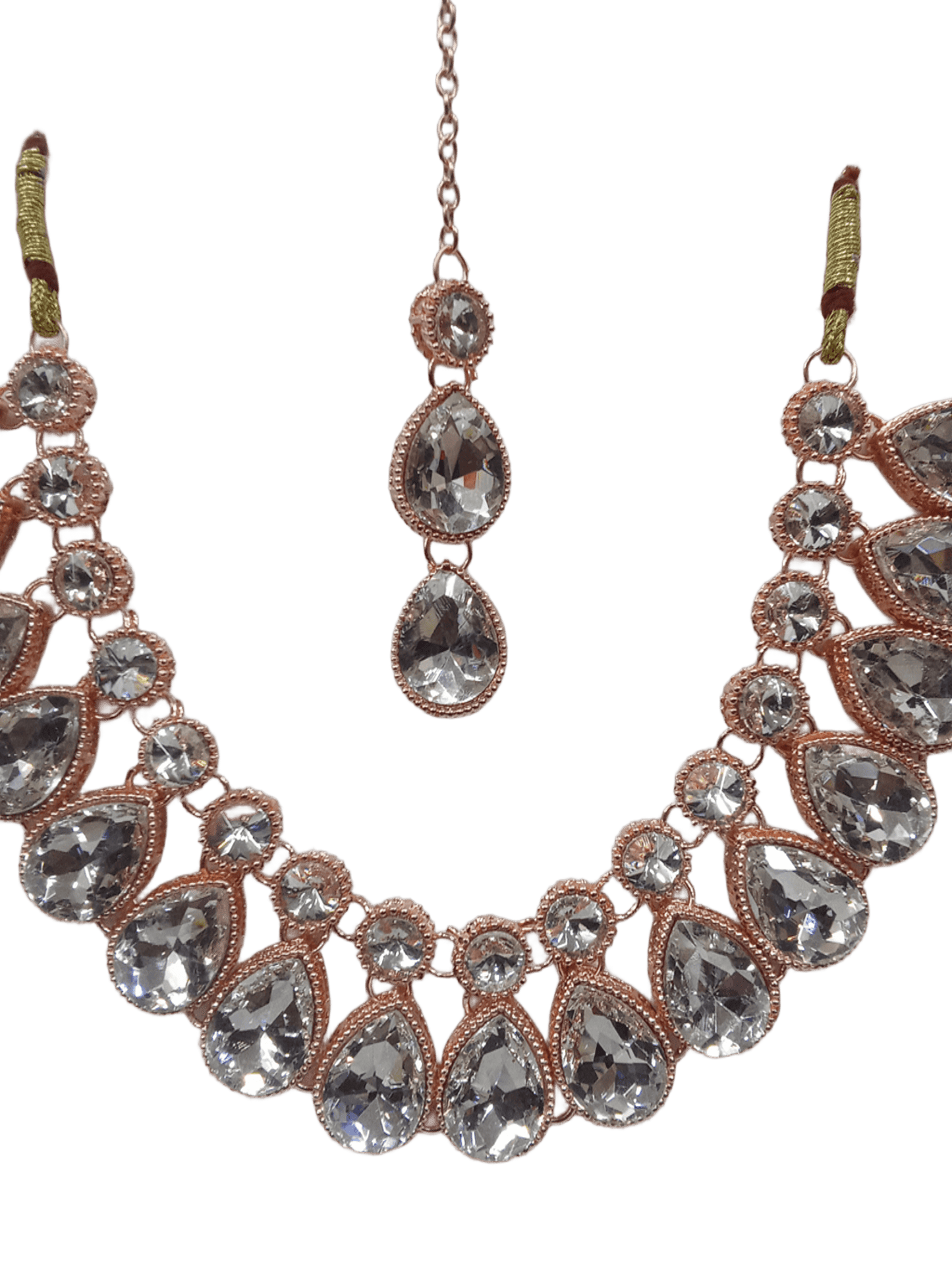 Necklace Set Rose Gold Plated Stones Choker Women Necklace Earring Mang Tika By Kalra Creations