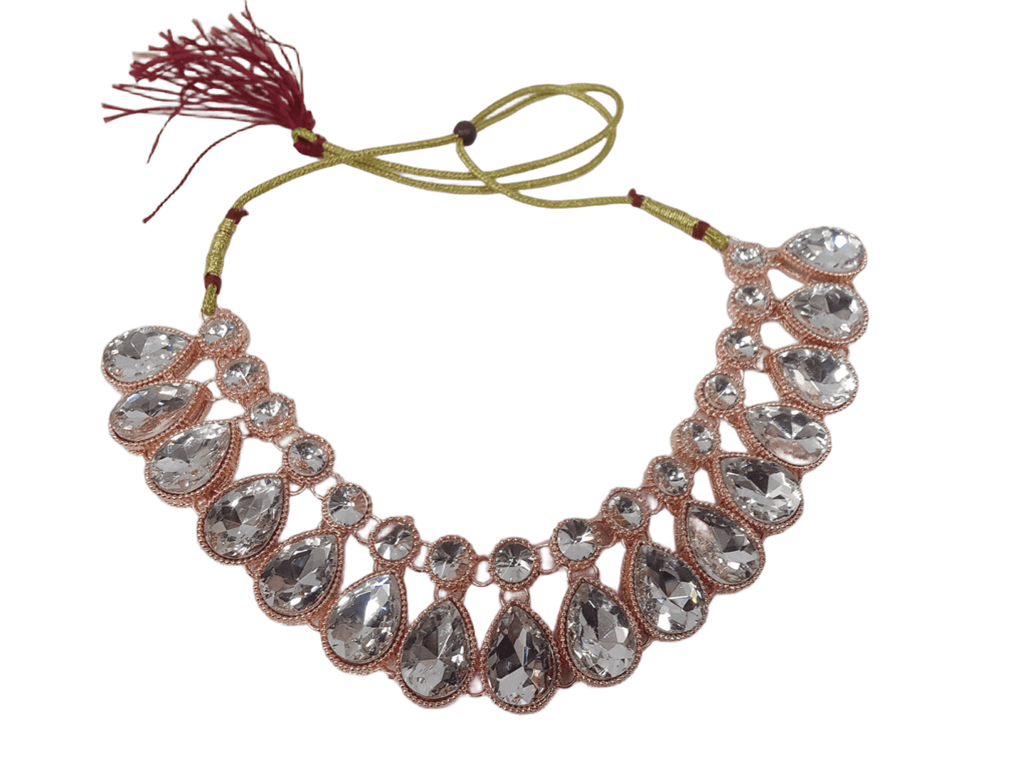 Necklace Set Rose Gold Plated Stones Choker Women Necklace Earring Mang Tika By Kalra Creations