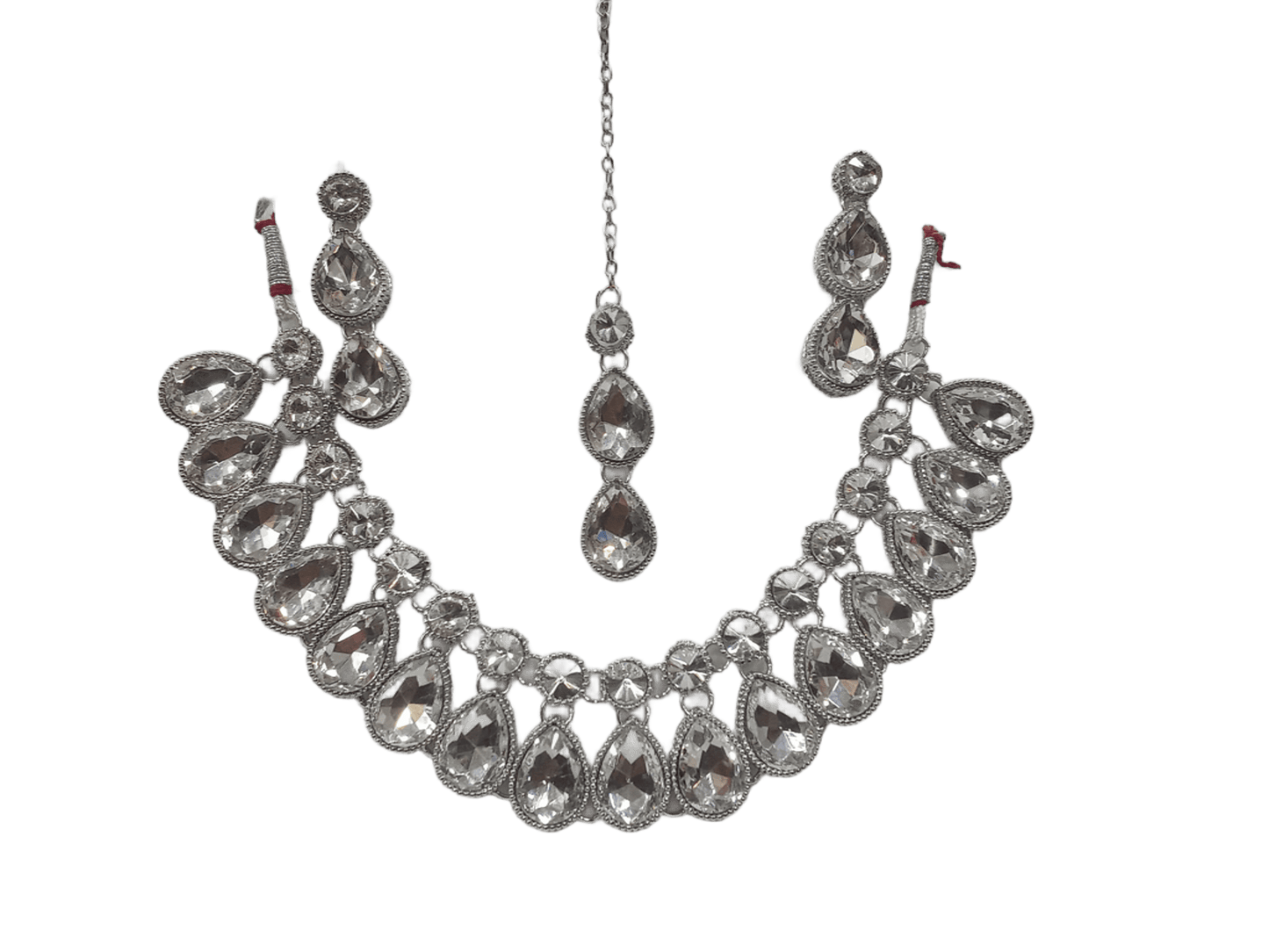 Necklace Set Silver Plated Stones Choker Women Necklace Earring Mang Tika By Kalra Creations