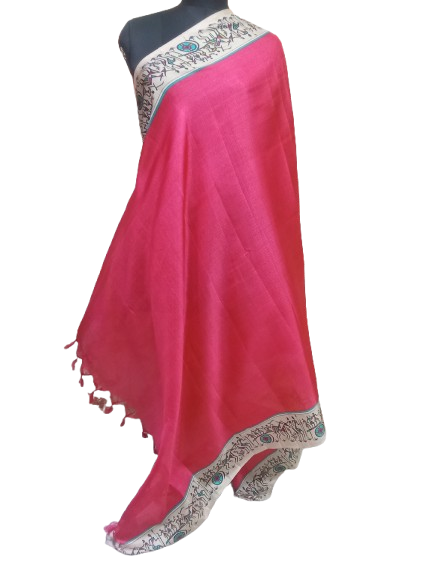 Handcrafted Red Kalamkari Cotton Silk Dupatta with Ethnic Border by Kalra Creations