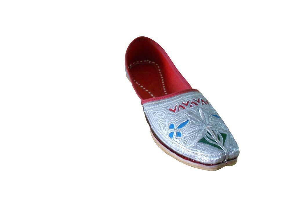 By kalra Creations Men Shoes Indian Wedding Handmade Punjabi Jutties Leather Mojaries Groom Brown With Silver Khussa Flip-Flops Flat US 8-11