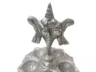 Panch Mukhi Diya with Chakar Stand Silver Plated Metal Designer Shankh Chakra By Kalra Creations