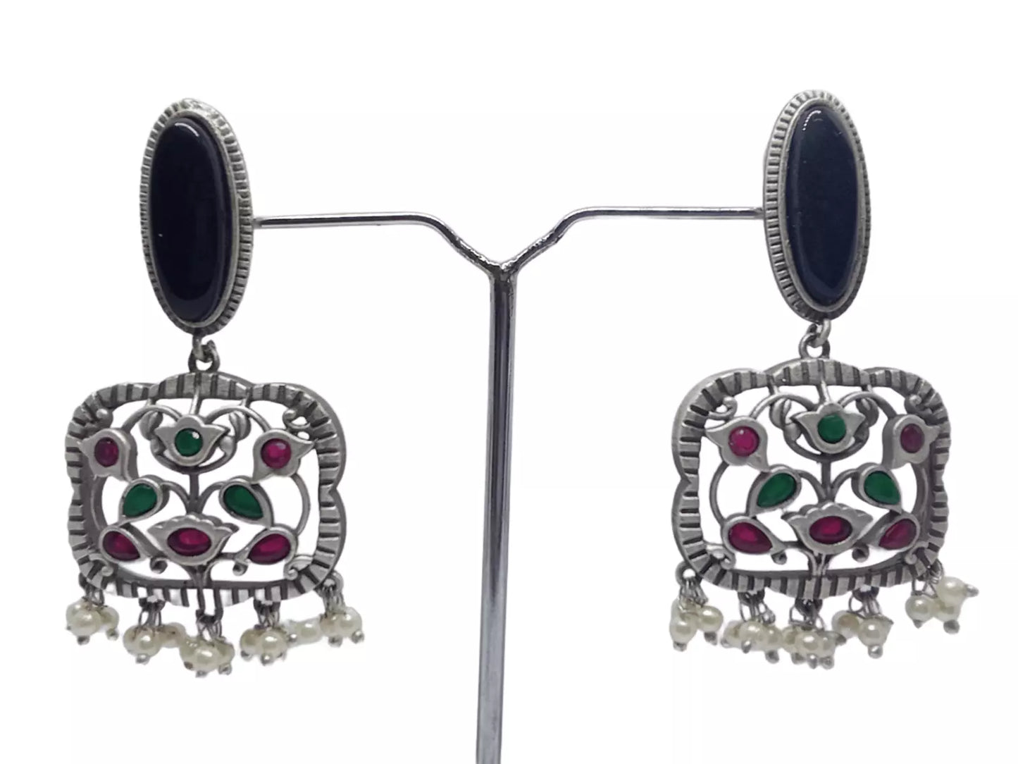 Women Earrings Tops Jewelry Indian Bollywood Style Bridal Brass Black Earrings By Kalra Creations