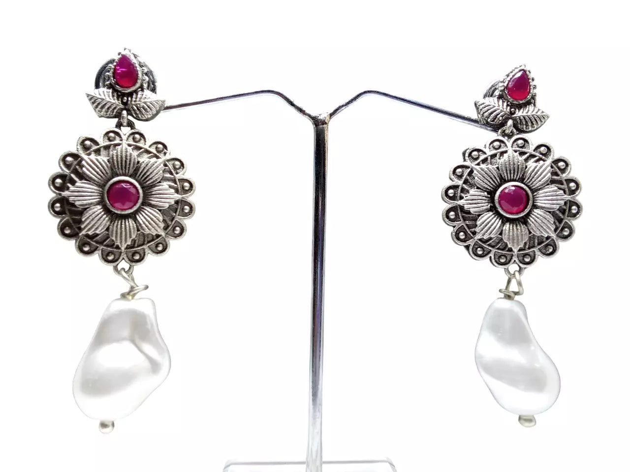 Women Jewelry Indian Earrings Bollywood Style Bridal Brass Maroon Stone Earrings
