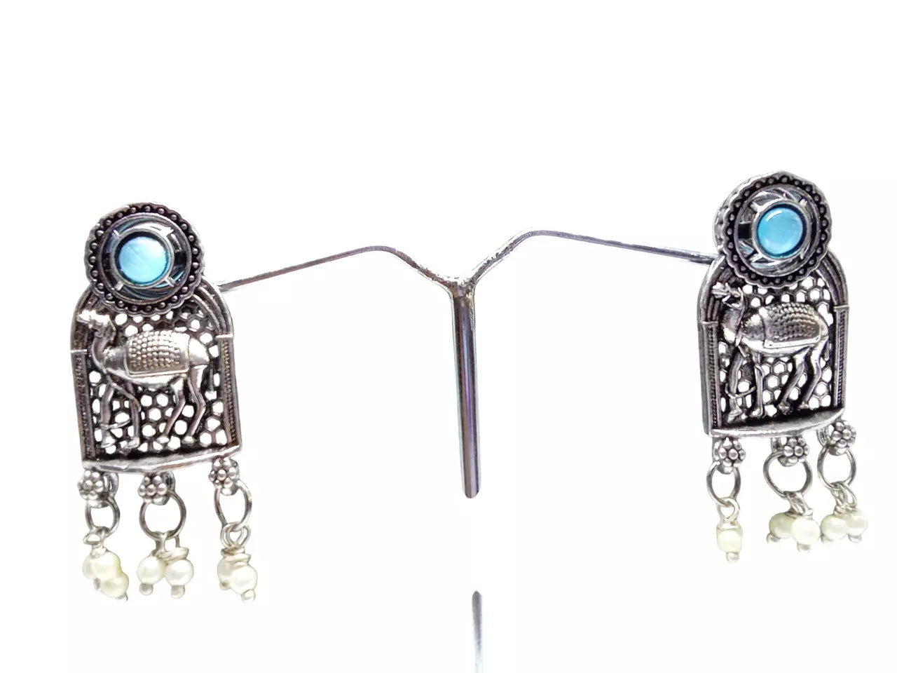 Women Jewelry Indian Earrings Bollywood Style Bridal Brass Blue Stone Earrings By Kalra Creations