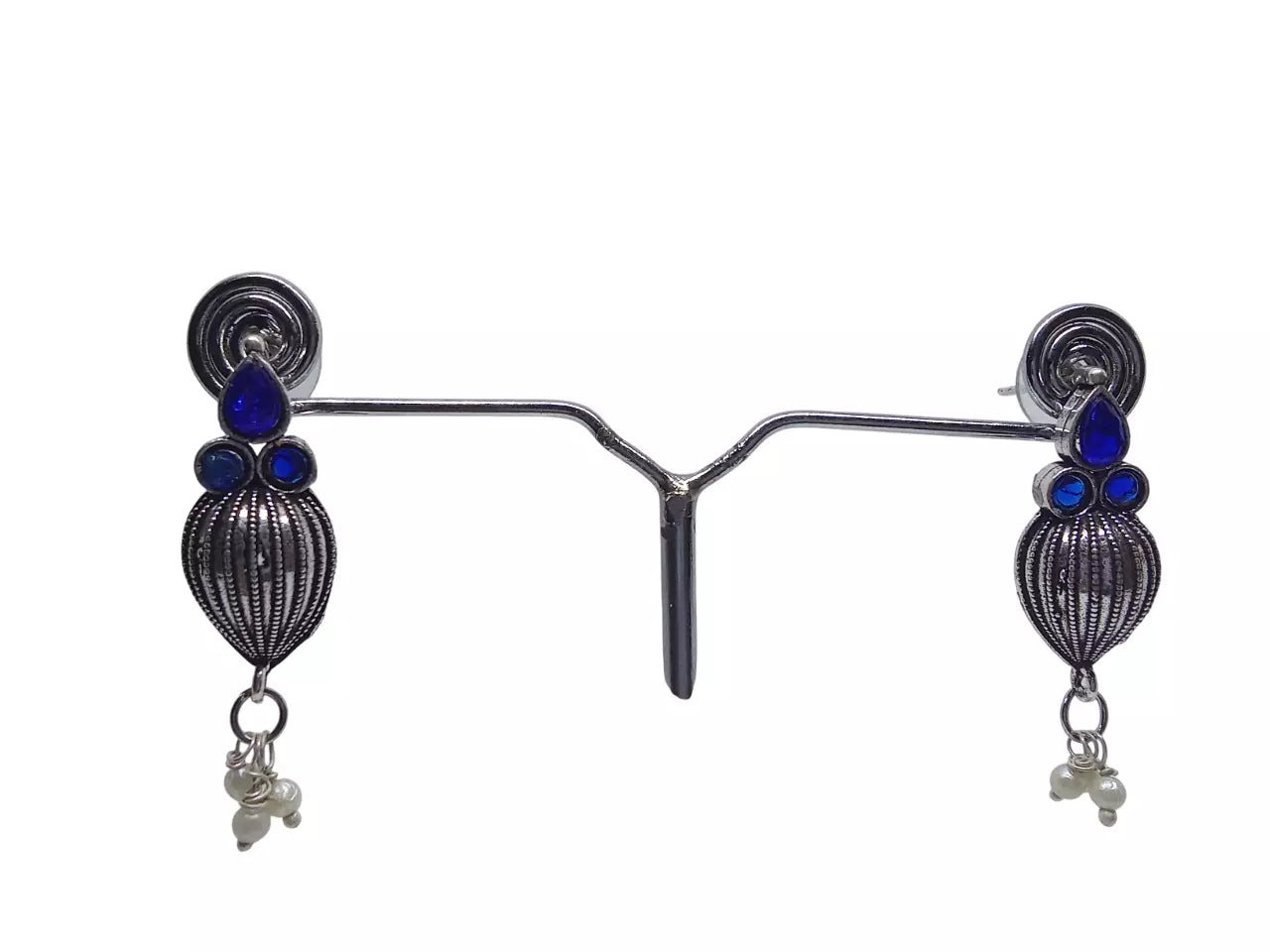 Women Earrings Jewelry Indian Bollywood Style Bridal Brass Blue Stone Earrings By Kalra Creations