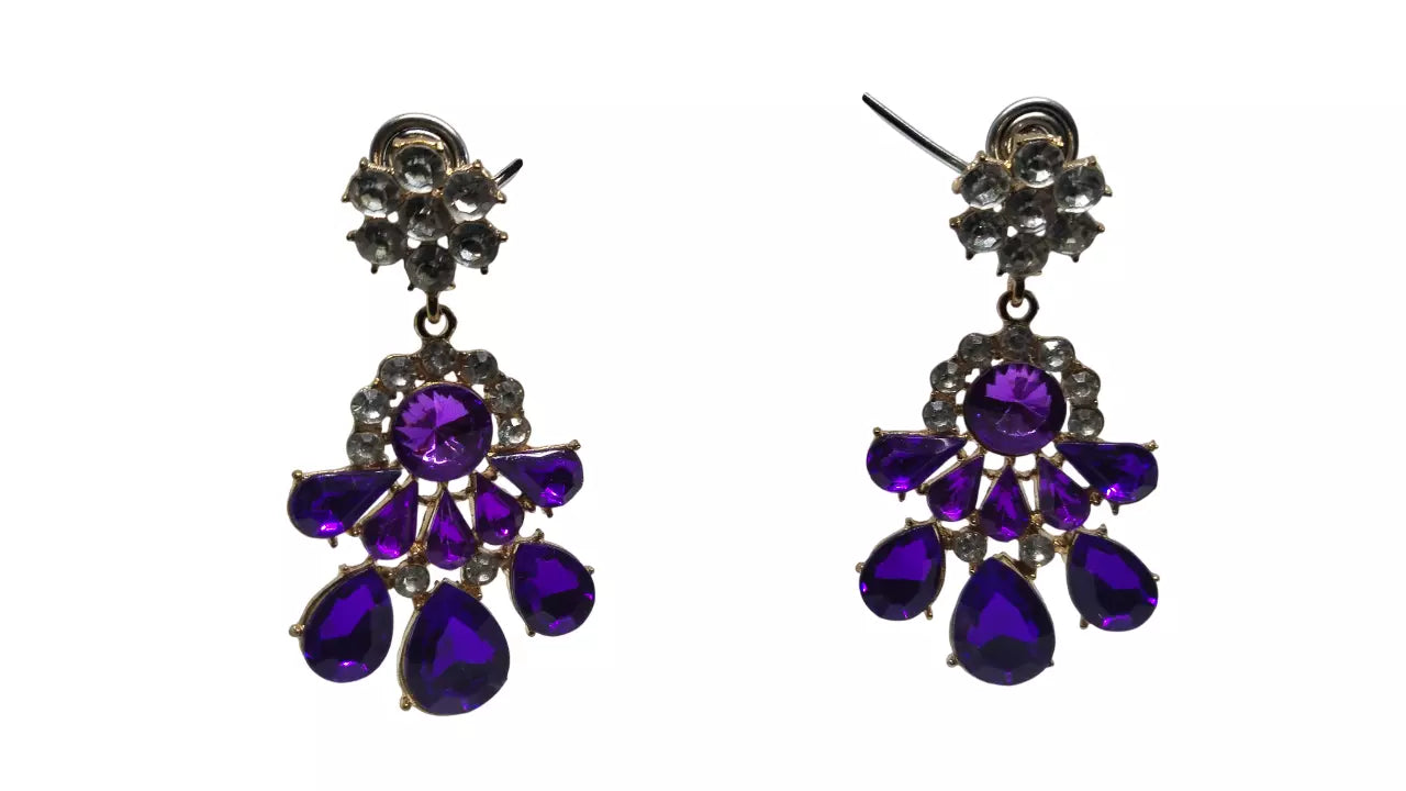 Women Jewelry Indian Purple Stone Women Bollywood Style Bridal Brass Earrings By Kalra Creations