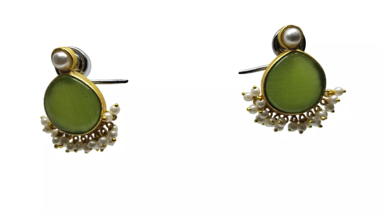 Women Jewelry Indian Earrings Bollywood Style Bridal Brass Green Stone Earrings By Kalra Creations