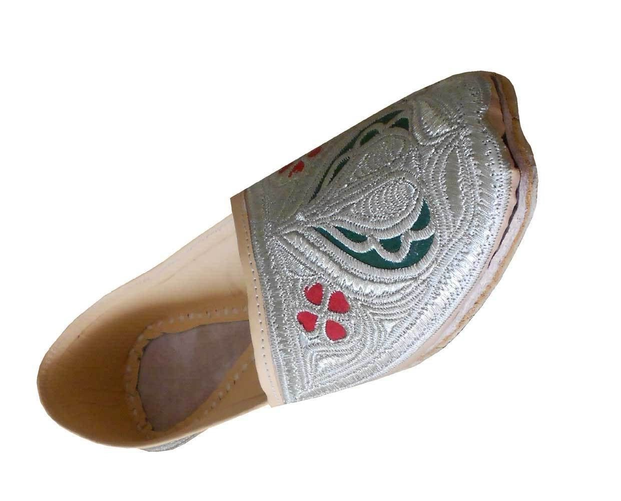 By Kalra Creations Men Shoes Indian Jutties Punjabi Cream Loafers Leather Handmade Mojaries Flip-Flops Flat US 8