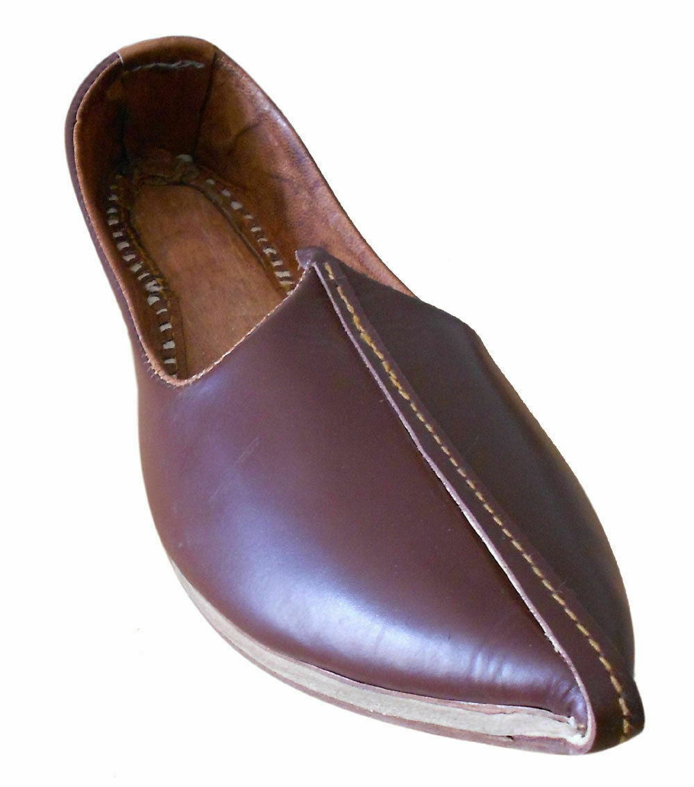By Kalra Creations Men Shoes Indian Handmade Espadrilles Jutties Brown Leather Mojaries Flip-Flops Flat US 8