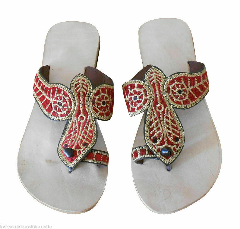 Women Slippers Indian Clogs Handmade Cream Mojaries Traditional Flip-Flops Flat US 5