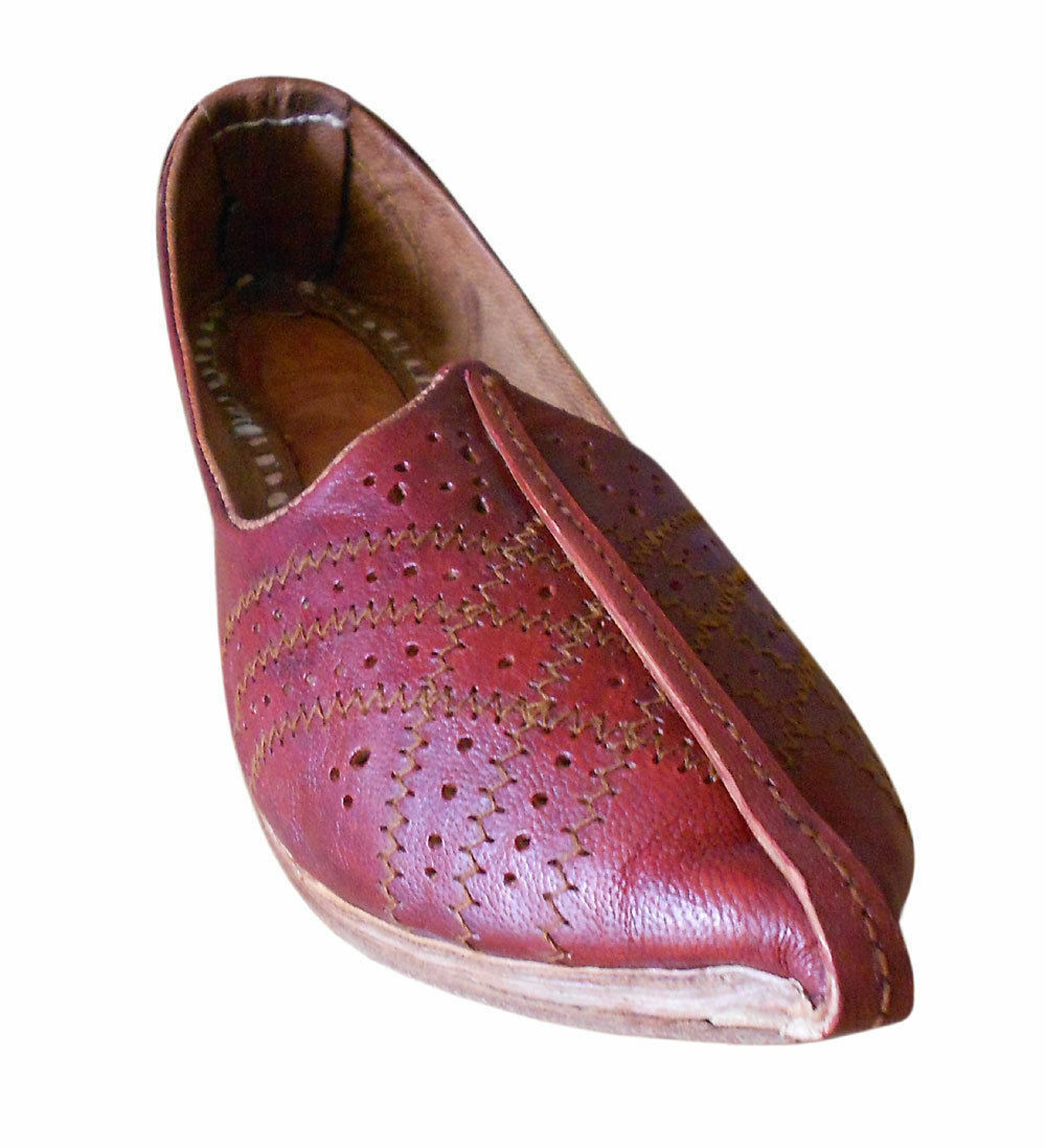 By Kalra Creations Men Shoes Leather Mojaries Indian Handmade Genuine Cherry Jutties Flip-Flops Flat US 9