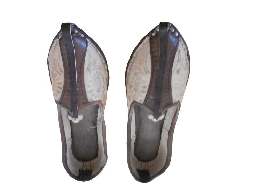 By Kalra Creations Men Shoes Traditional Khussa Handmade Cream Casual Jutties Leather Mojaries Flip-Flops Flat US 8