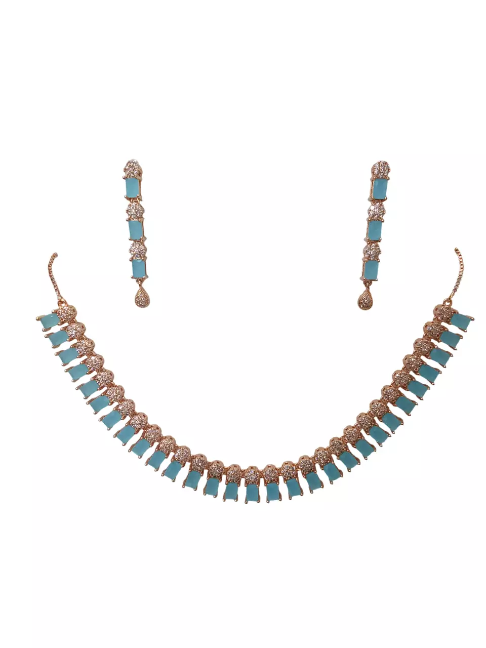 Women Necklace Jewelry Earrings Indian Bollywood Bridal AD Set Rose Gold Plated By Kalra Creations
