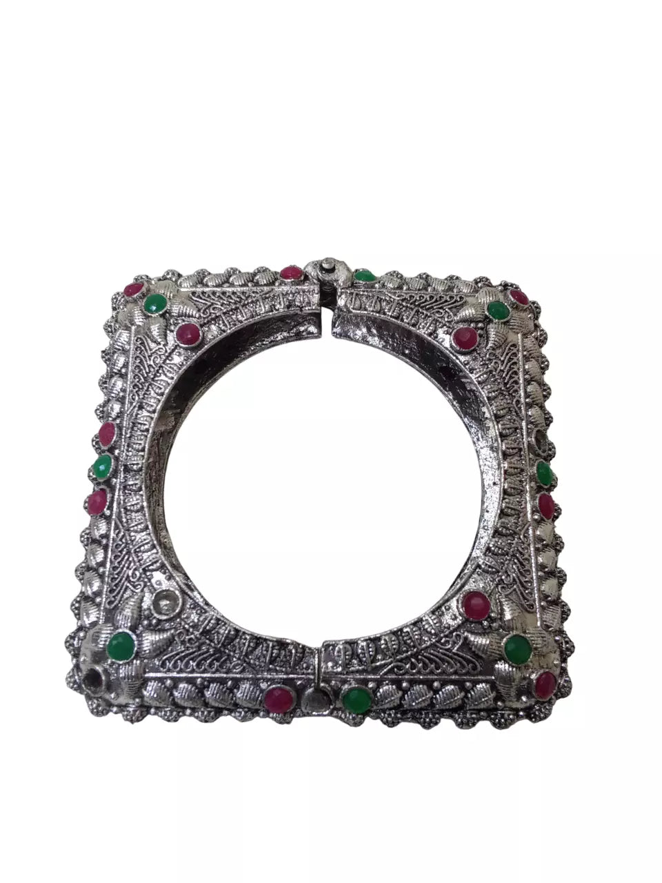 Women Brass Oxidised Side Openable Brass Rajasthani Silver Tone Bracelet Bangles By Kalra Creations