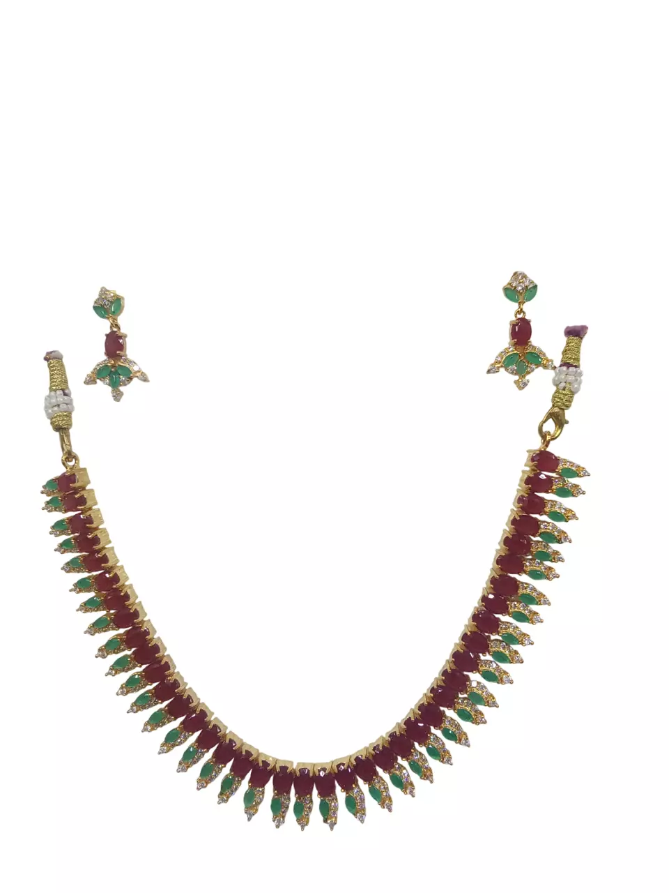 Women Necklace Jewelry Earrings Indian Bollywood Bridal AD Set Gold Plated By Kalra Creations