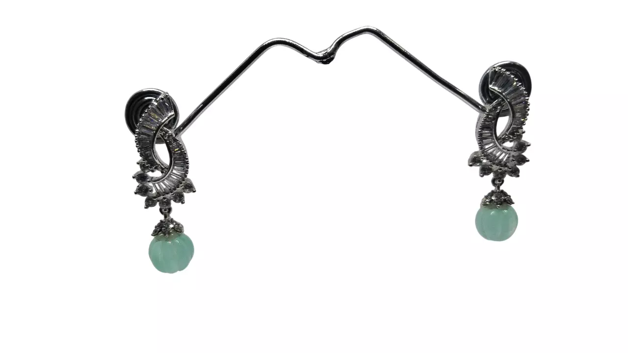 Indian Jewelry Silver Plated Women Bollywood Style Bridal CZ Earring AD Earrings By Kalra Creations