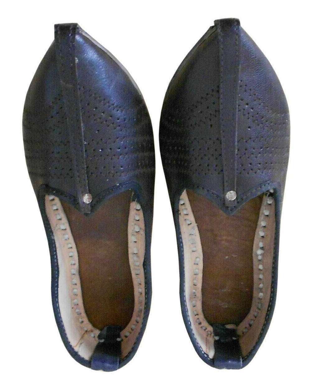 By Kalra Creations Men Shoes Handmade Leather Mojaries Indian Black Jutties Casual Loafers Flip-Flops Flat US 9