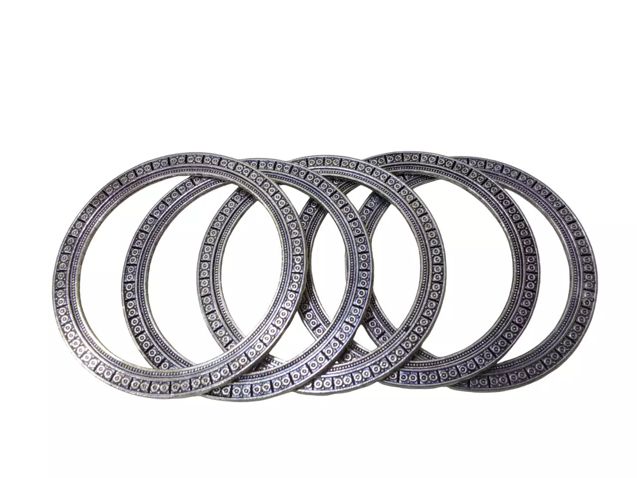 Women Brass Silver Oxidised Bracelet Bangles Brass Rajasthani 5 Pcs Size 2.4 By Kalra Creations