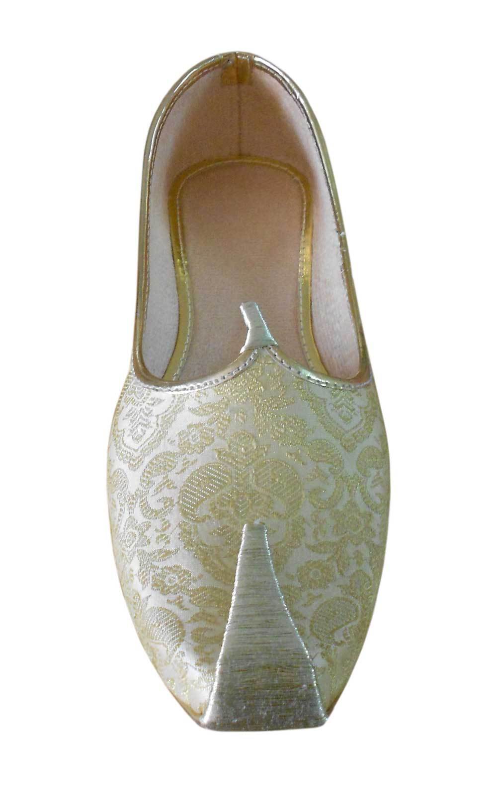 By Kalra Creations Men Shoes Wedding Mojaries Handmade Loafers Sherwani Cream & Golden Jutties Flip-Flops Flat US 6-10