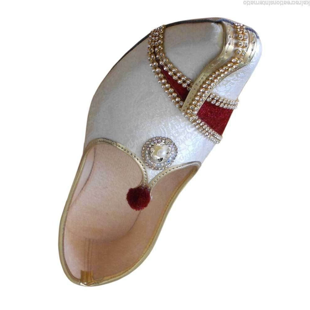 By Kalra Creations Men Shoes Indian Wedding Mojaries Handmade Cream Maroon Punjabi Jutties Groom Flip-Flops Flat US 6/7