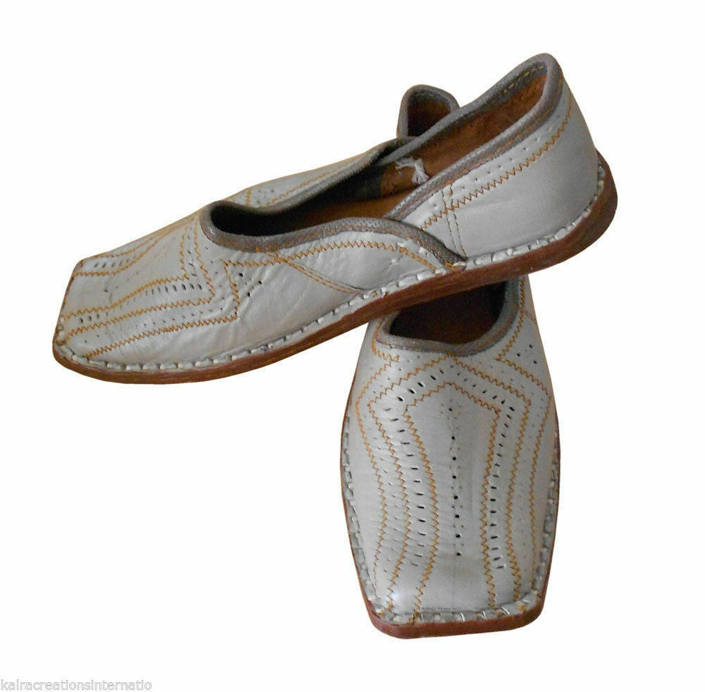 By Kalra Creations Men Shoes Indian Handmade Wedding Mojaries Leather Light Gray Loafers & Slip Ons Jutties Flip-Flops US 9