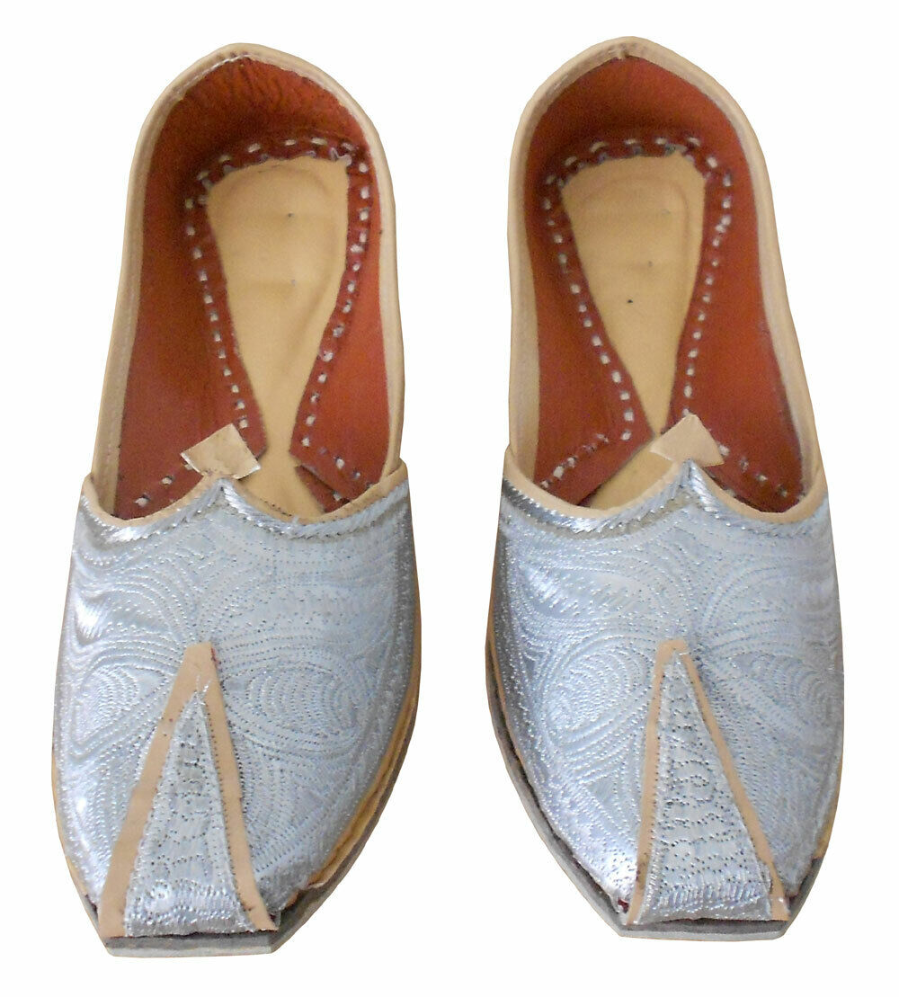 By Kalra Creations Men Shoes Indian Mojaries Leather Cream Wedding Khussa Loafers & Slip Ons Jutties Flip-Flops Flat US 7