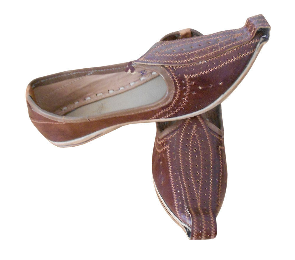 By Kalra Creations Men Shoes Mojaries Indian Khussa Jutties Handmade Brown Leather Espadrilles Flip-Flops Flat US 7