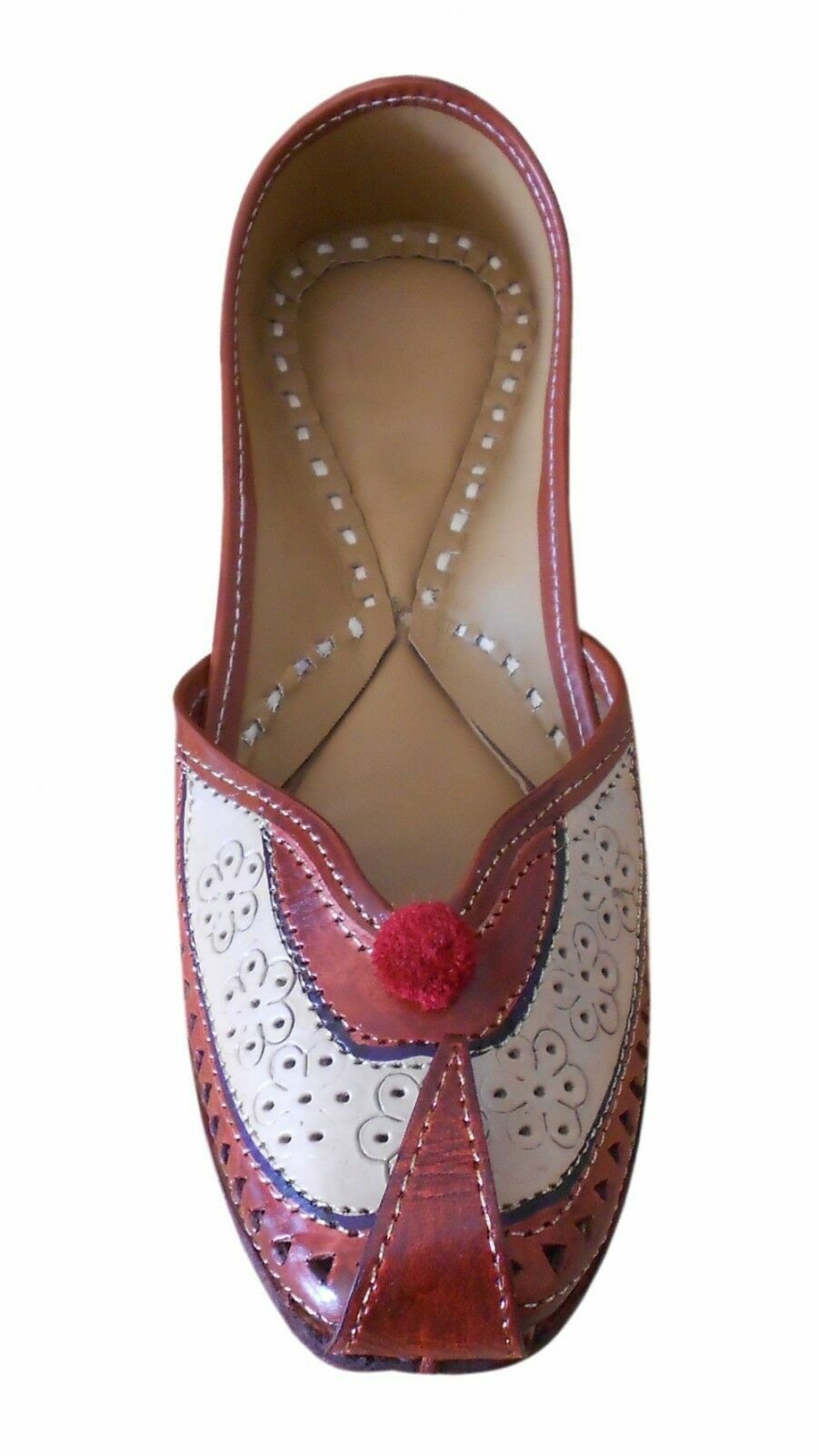 Women Shoes Indian Handmade Khussa Traditional Brown Leather Mojaries Ballerinas Flip-Flops Flat US 5.5