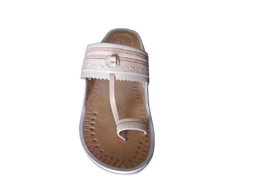 By Kalra Creations Men Slippers Traditional Handmade Jutties Leather Cream Slipper Flip-Flops Flat US 7-9