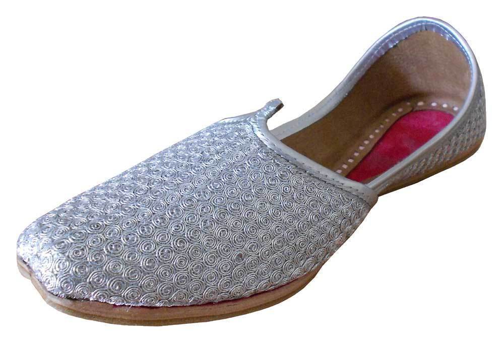 By Kalra Creations Men Shoes Traditional Leather Silver Khussa Handmade Mojaries Loafers Flip-Flops Slip Ons US 8.5-11