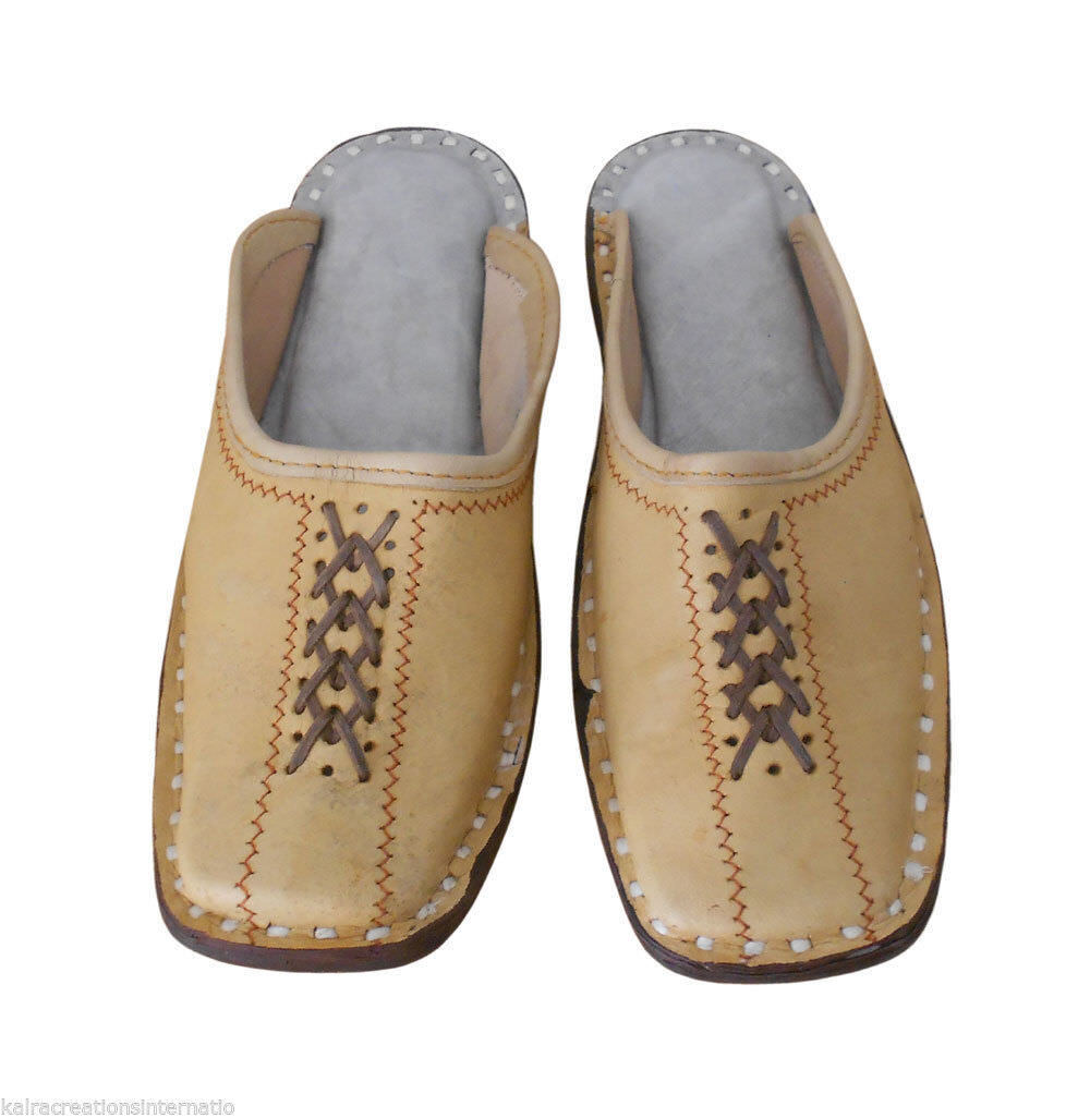 By Kalra Creations Men Slippers Open Mojaries Indian Leather Khussa Camel Clogs Flip-Flops Flat US 7