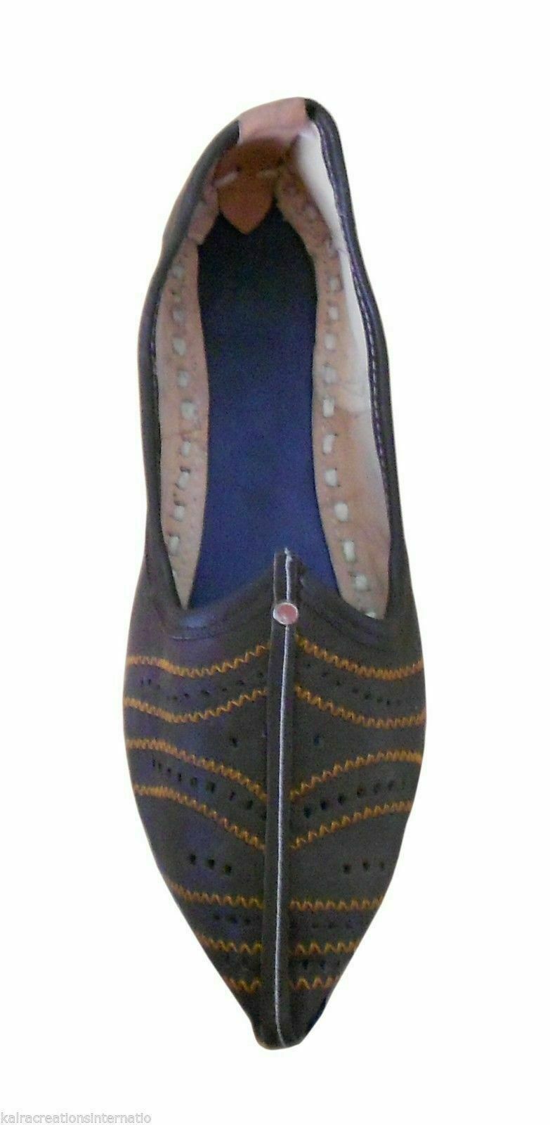 By Kalra Creations Men Shoes Traditional Indian Brown Mojaries Leather Jutties Flip-Flops Flat US 8