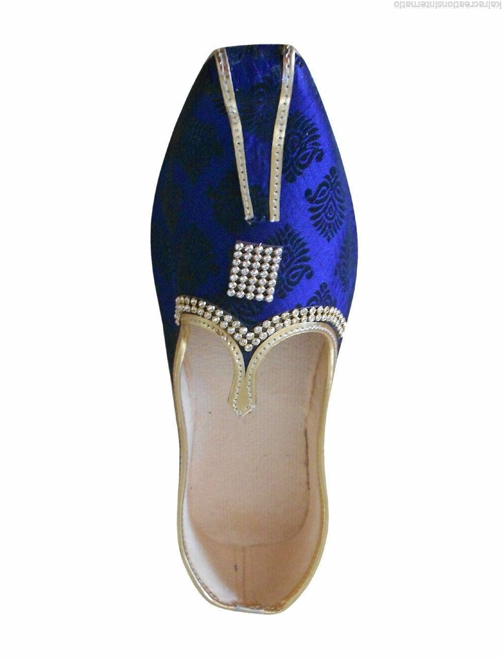By Kalra Creations Men Shoes Indian Mojaries Sherwani Wedding Blue Jutties Khussa Loafers Flip-Flops Flat US 6/12