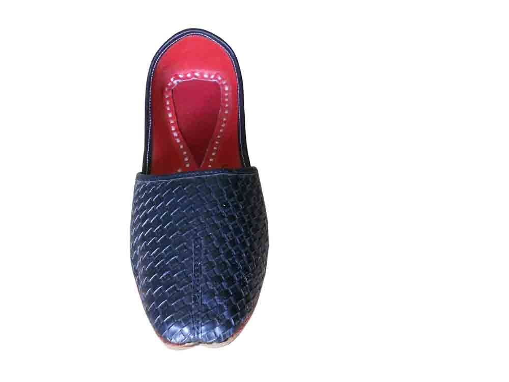 By Kalra Creations Men Shoes Handmade Leather Mojaries Indian Black Loafers Jutties Flip-Flops Flat US 8-10
