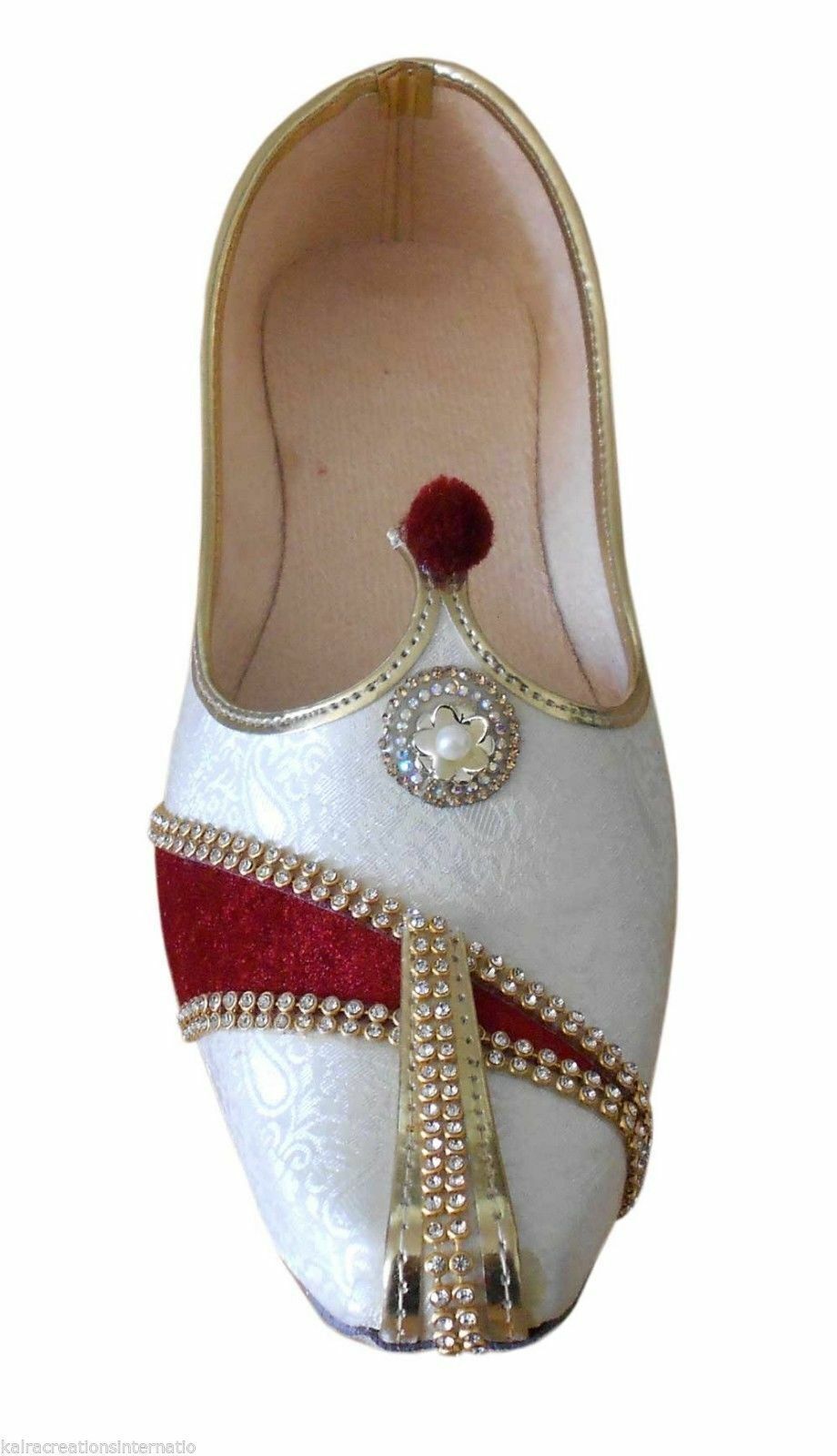 By Kalra Creations Men Shoes Indian Wedding Mojaries Handmade Cream Maroon Punjabi Jutties Groom Flip-Flops Flat US 6/7