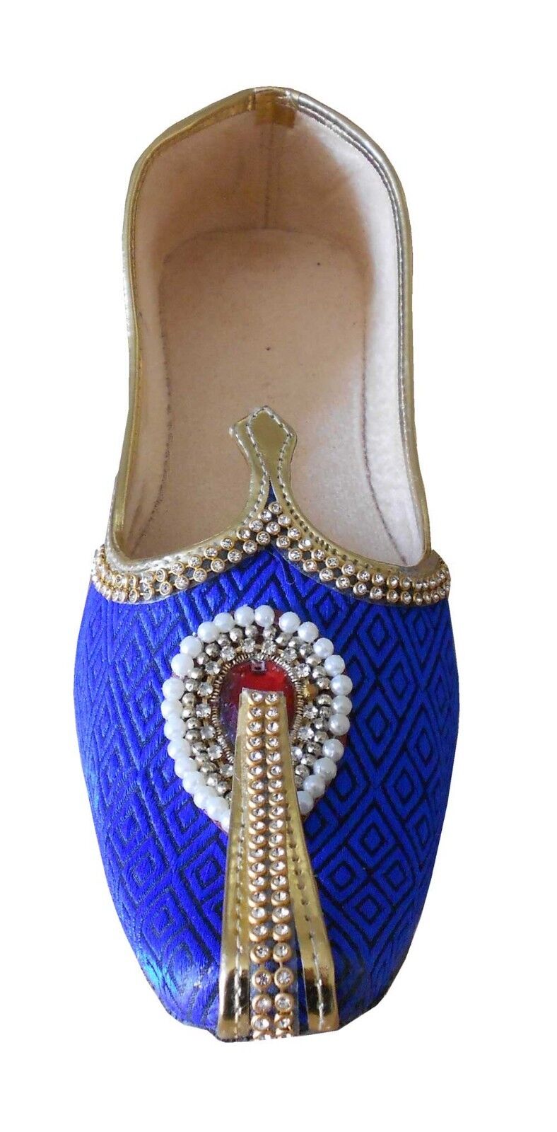 By Kalra Creations Men Shoes Leather Mojaries Blue Loafers & Slip Handmade Sherwani Jutties Flip-Flops Flat US 6-11