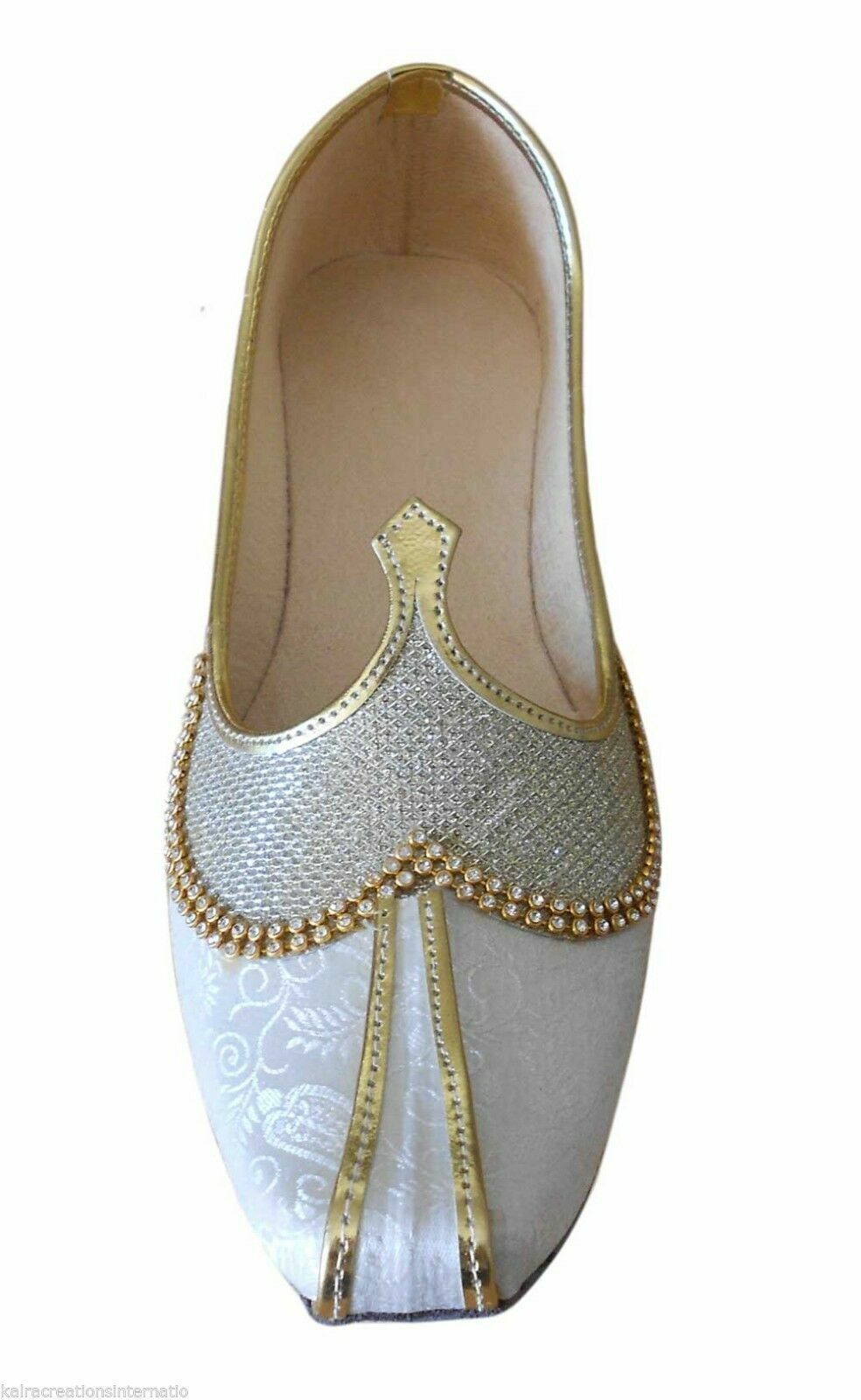 By Kalra Creations Men Shoes Indian Mojaries Wedding Jutties White Groom Khussa Loafers & Slip Ons Flip-Flops Flat US 7/8