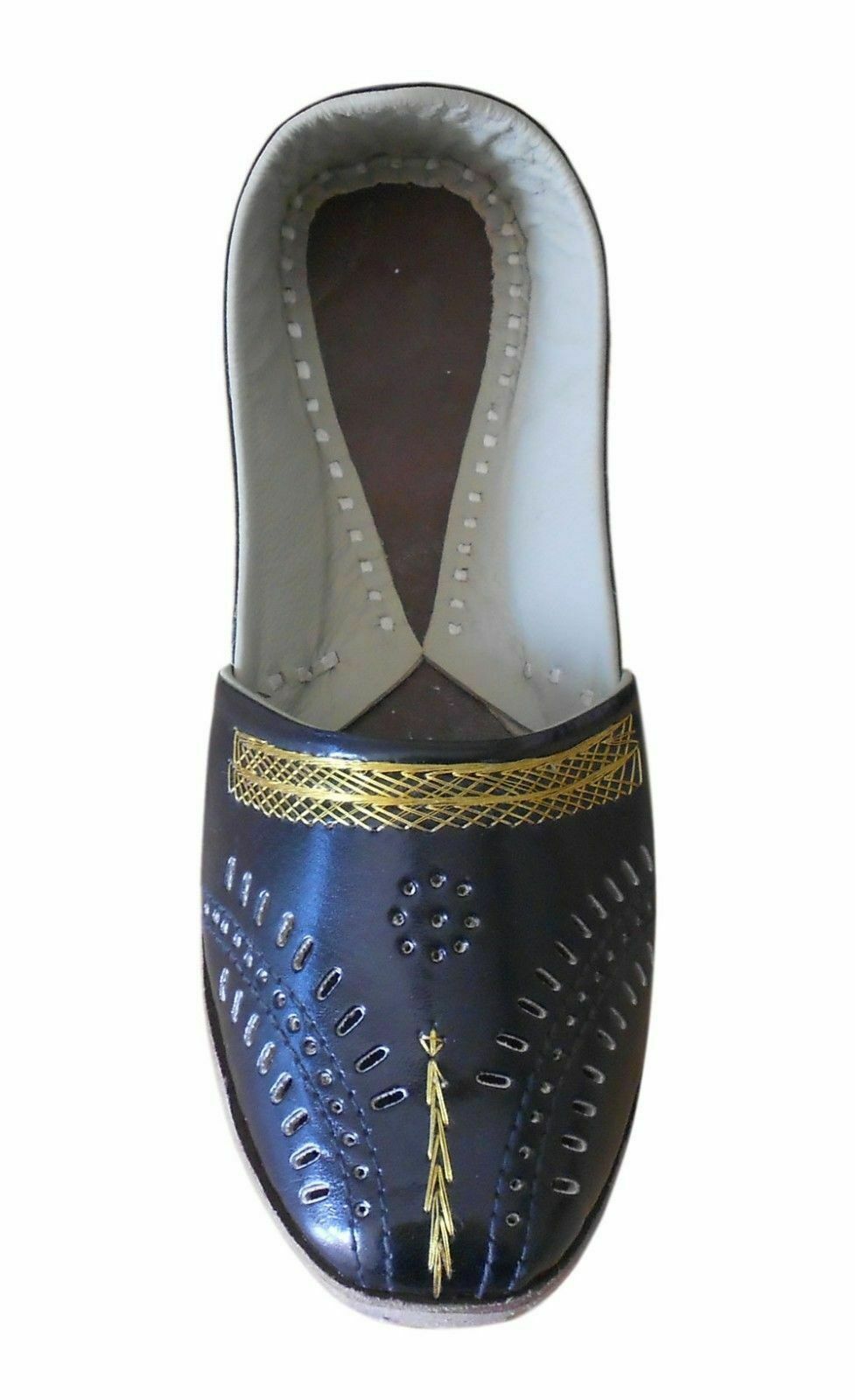 By Kalra Creations Men Shoes Handmade Punjabi Jutties Casual Leather Indian Casual Mojaries Black Flip-Flops Flat US 8/9