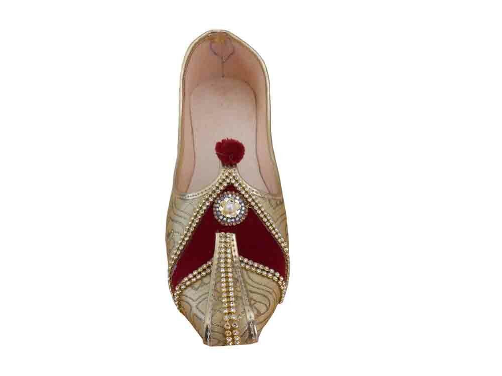 By Kalra Creations Men Shoes Indian Sherwani Handmade Punjabi Mojaries Khussa Golden Flip-Flops Flat US 6-7