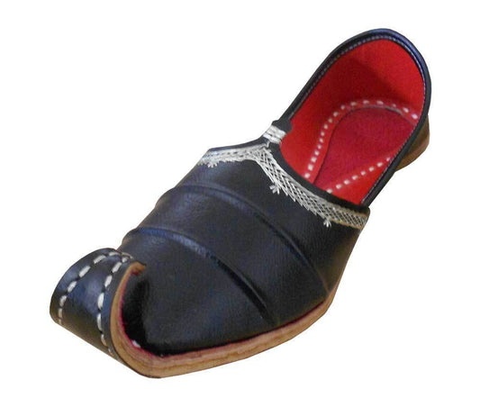By Kalra Creations Men Shoes Black Jutties Indian Leather Mojaries Loafers & Slip Ons Flip-Flops Flat US 8.5-10.5