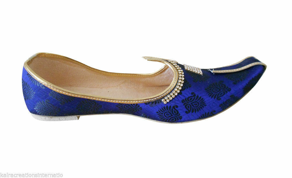 By Kalra Creations Men Shoes Indian Mojaries Sherwani Wedding Blue Jutties Khussa Loafers Flip-Flops Flat US 6/12