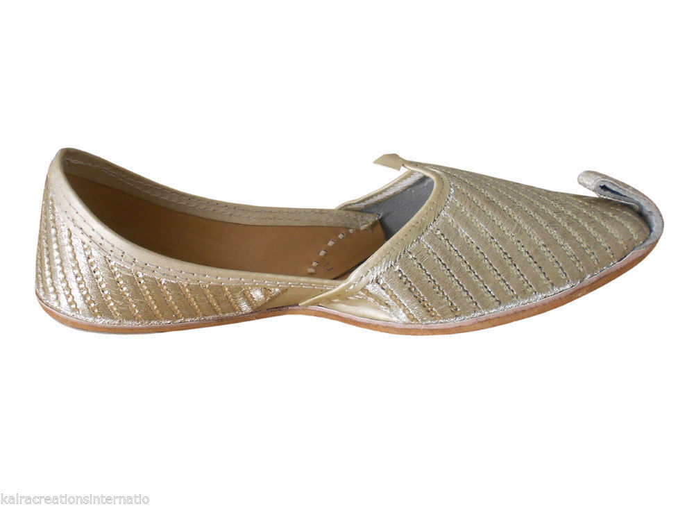 By Kalra Creations Men Shoes Indian Leather Jutties Wedding Silver Mojaries Punjabi Handmade Khussa Flip-Flops Flat US 7