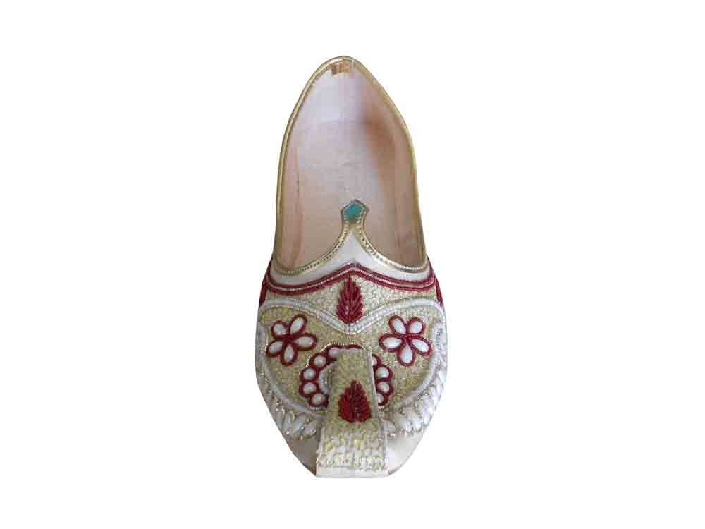 By Kalra Creations Men Shoes Traditional Sherwani Cream Multi-Color Jutties Handmade Cream Khussa Flip-Flops US 6-12