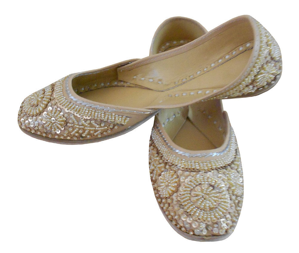 Women Shoes Indian Khussa Handmade Leather Mojaries Punjabi Jutties Flip-Flops US 9-11